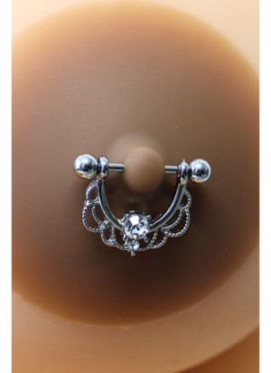 Paire de cache-tétons piercing barre demi-anneau faux diamant peau foncée - XP008F